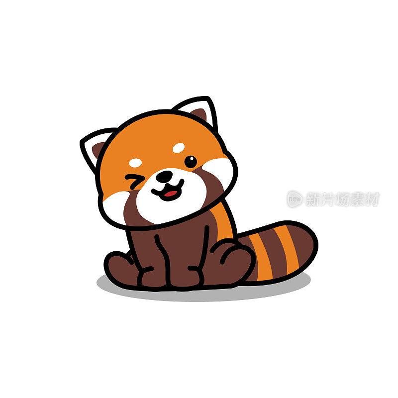 Cute red panda sitting and winking eye cartoon icon, vector illustration